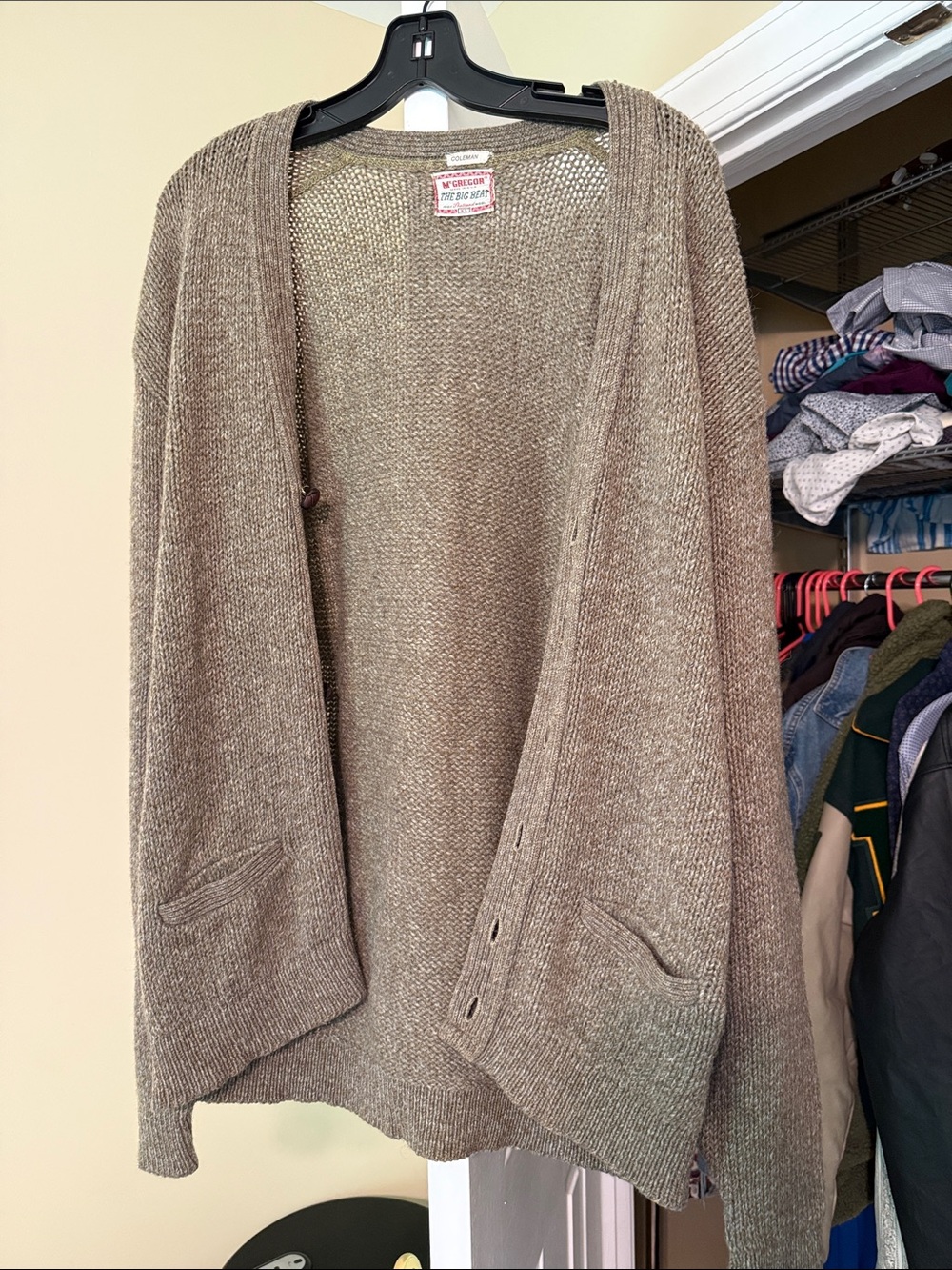 McGregor Wool Taupe Open-Front Knit Cardigan